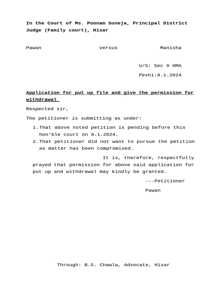 Petition Withdrawal Request in Family Court | PDF
