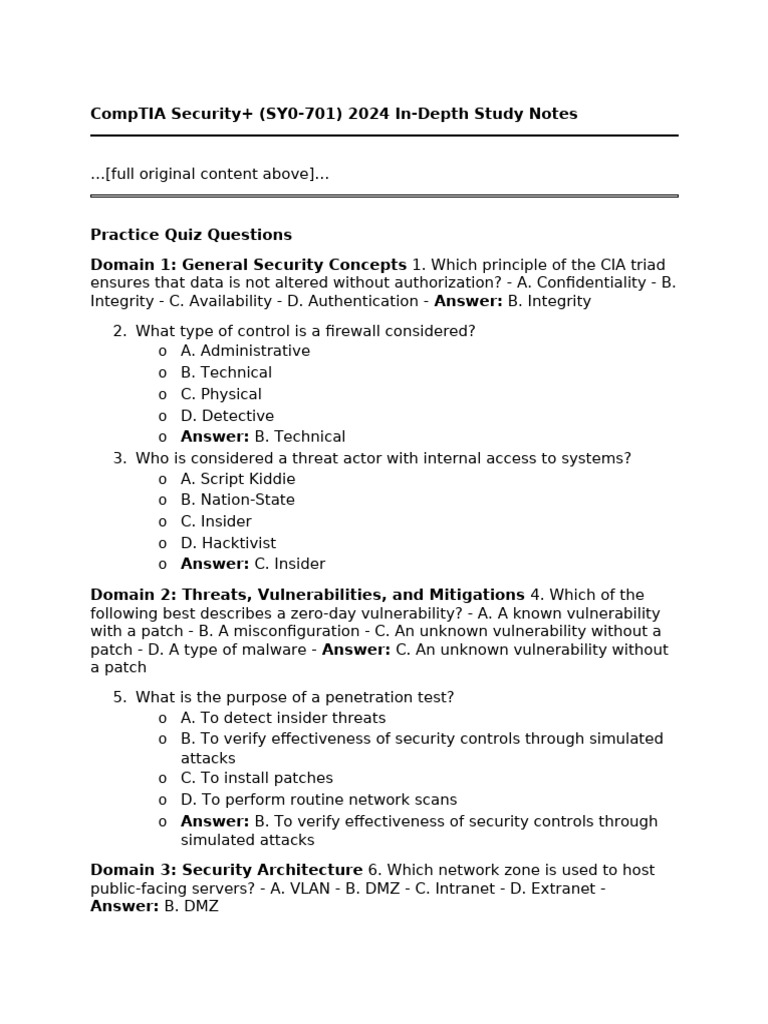 CompTIA Security+ SY0-701 Study Notes | PDF | Security | Computer Security