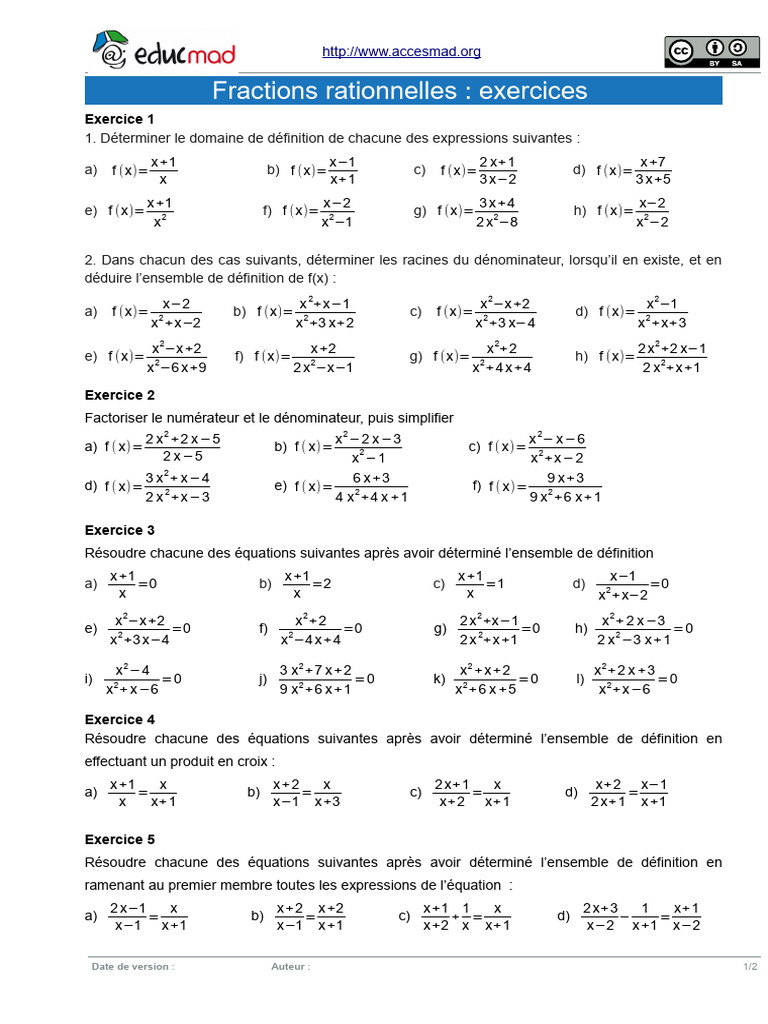 Exercices sur les équations rationnelles | PDF | Algèbre générale ...