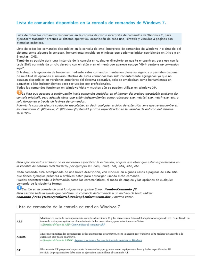Comandos CMD en Windows 7: Guía Completa | PDF | Archivo de computadora ...