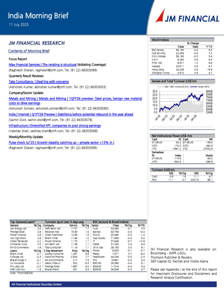 India Morning Brief: Market Update 11 July | PDF