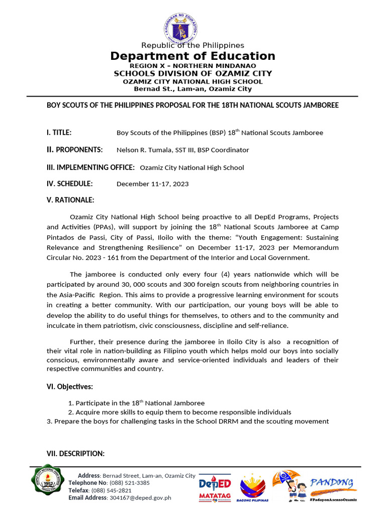 BSP Proposal for 18th Jamboree Participation | PDF | Scouting