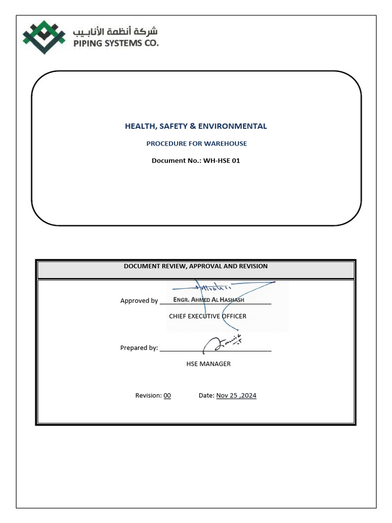 Warehouse HSE Safety Procedures | PDF | Occupational Safety And Health ...