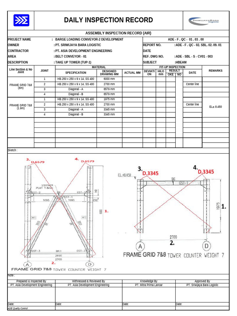 Take Up Tower Inspection Report | PDF
