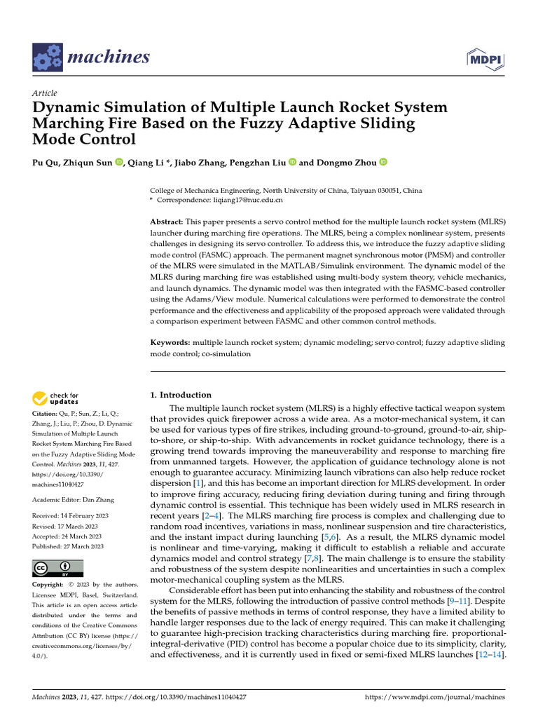 Fuzzy Adaptive Control for MLRS Dynamics | PDF | Electric Motor | Fuzzy ...