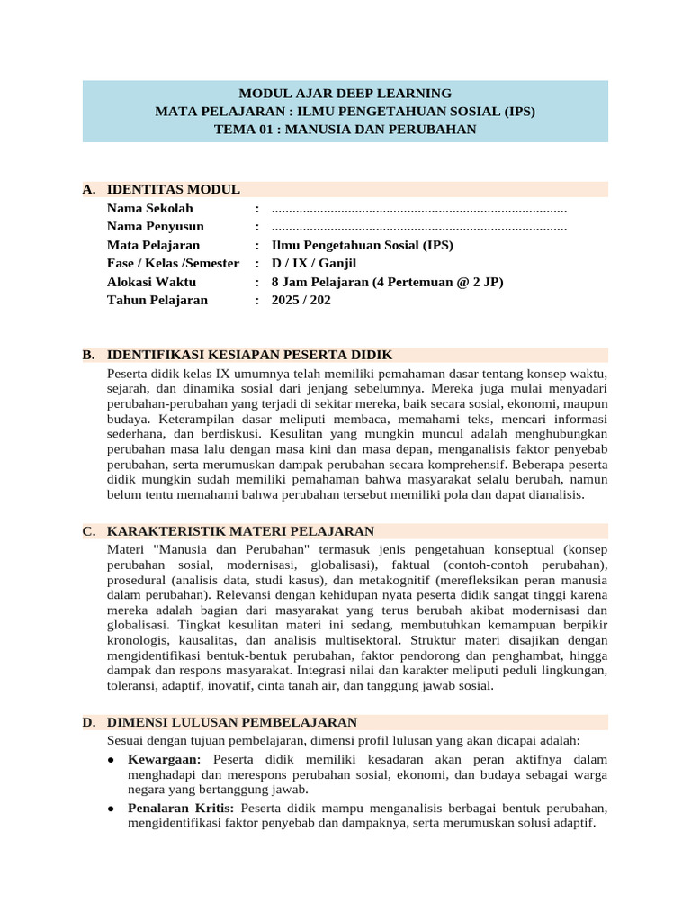 Modul Ajar Deep Learning Ips Kelas 9 Pdf