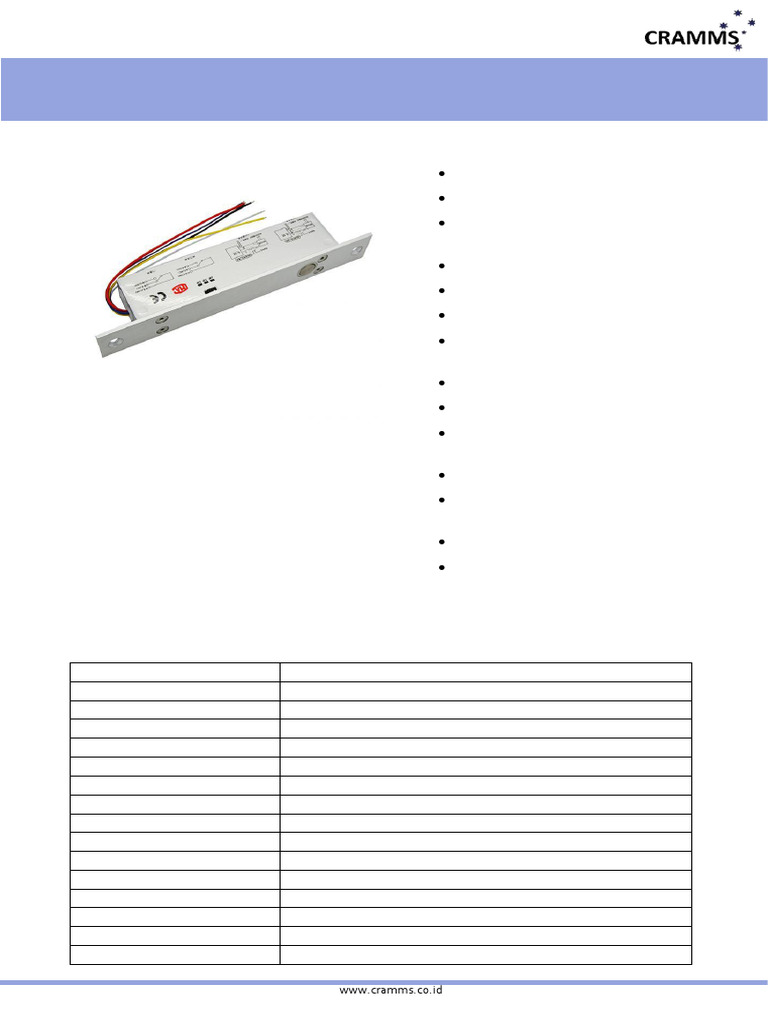 ACS CRM Electric Bolt Lock Specs | PDF | Door | Stainless Steel