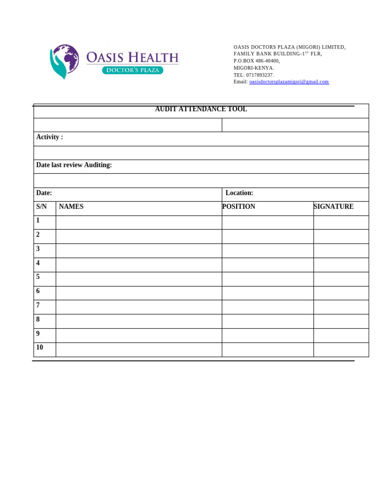 Audit Tool Attendance. | PDF