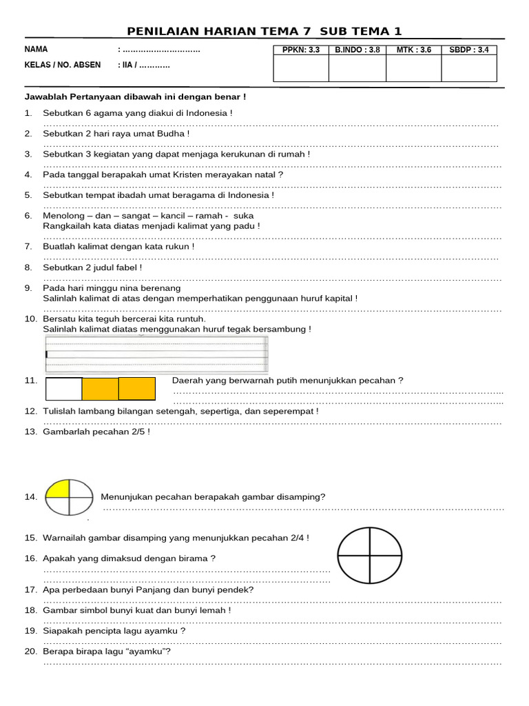 Penilaian Harian Tema 7 Sub Tema 1 | PDF