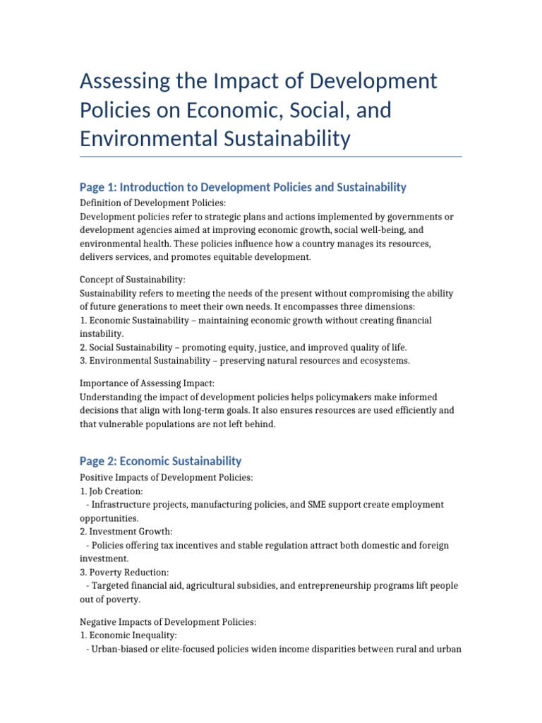 Impact of Development Policies on Sustainability | PDF | Sustainability ...
