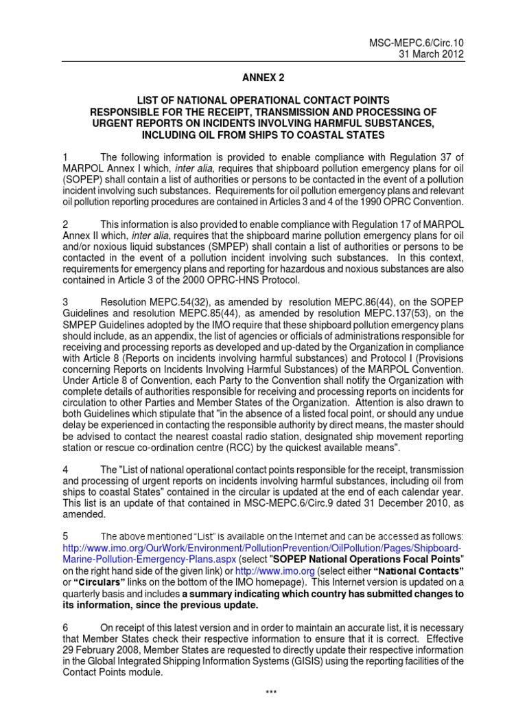MSC Mepc.6 Circ.10 Annex2 (Sopep) 31march2012 | PDF ...
