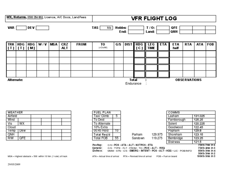 VFR Flight Navigation Log | PDF