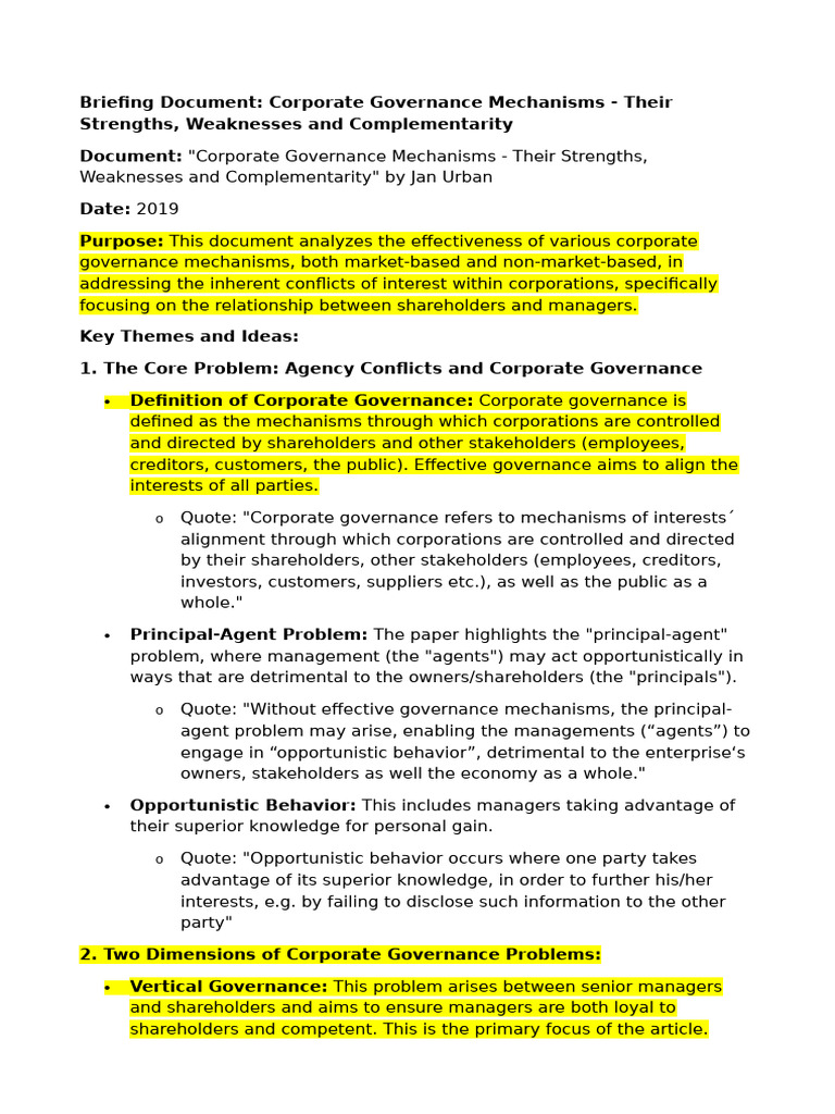 Corporate Governance Mechanisms Analysis | PDF | Corporate Governance ...