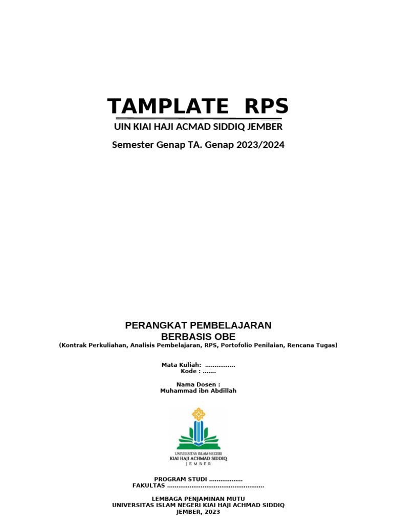 RPS Mata Kuliah UIN Kiai Haji Jember | PDF
