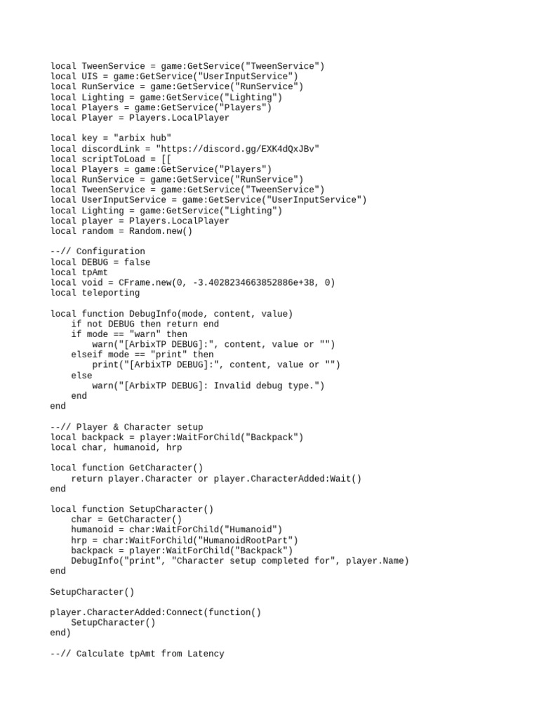 Arbix Hub Script for Roblox Teleportation | PDF | Computing | Computer ...