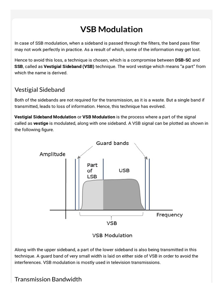 VSB Modulation in Television Transmission | PDF