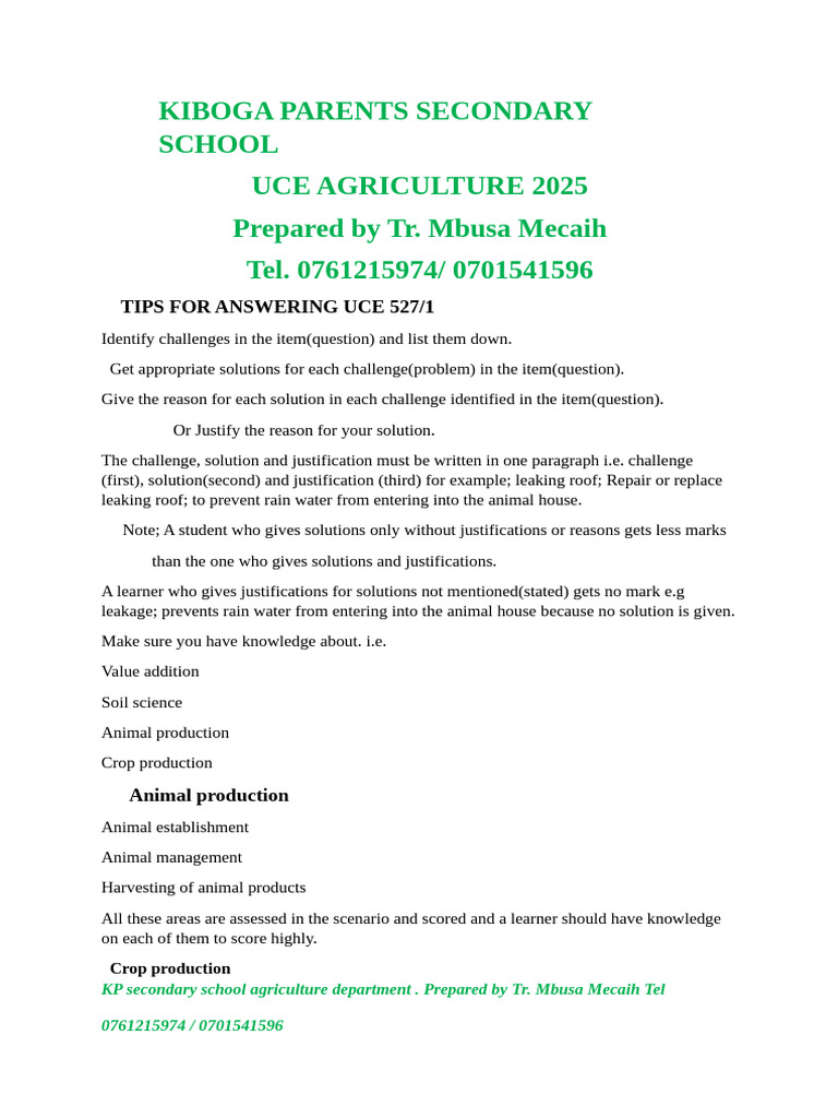 UCE Agriculture 2025 Exam Preparation Guide | PDF | Agriculture | Soil