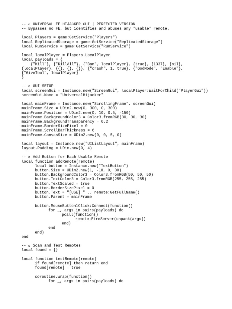Universal FE Hijacker GUI Script | PDF | Computing