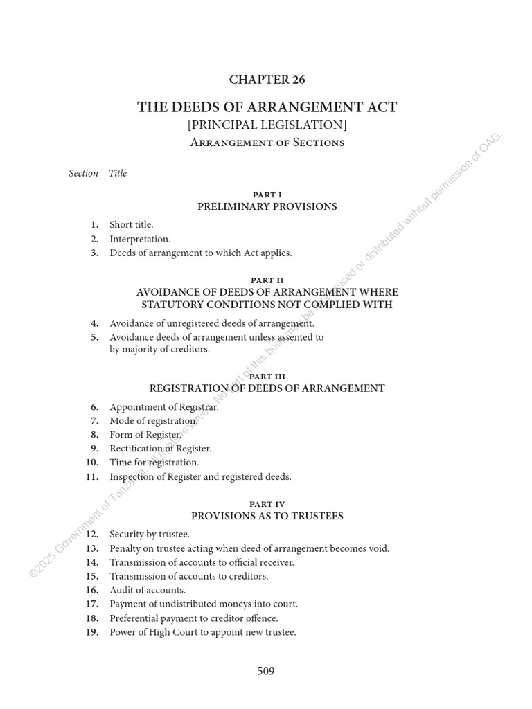 Cap. 26 Deeds of Arrangement Act, R.E 2023 - MD, Mendez | PDF ...