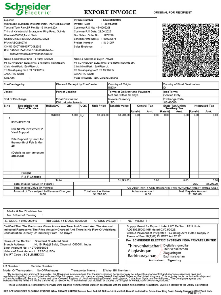 Export Invoice for Schneider Electric | PDF | Taxes | Invoice