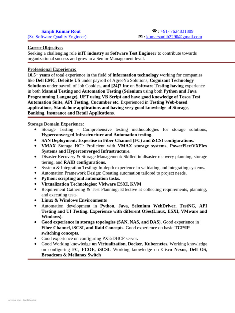Senior Software Test Engineer Profile | PDF | Selenium (Software ...