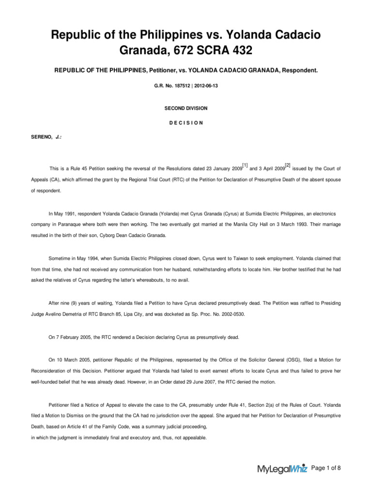 75 Republic vs. Granada 672 SCRA 432 | PDF | Certiorari | Judgment (Law)