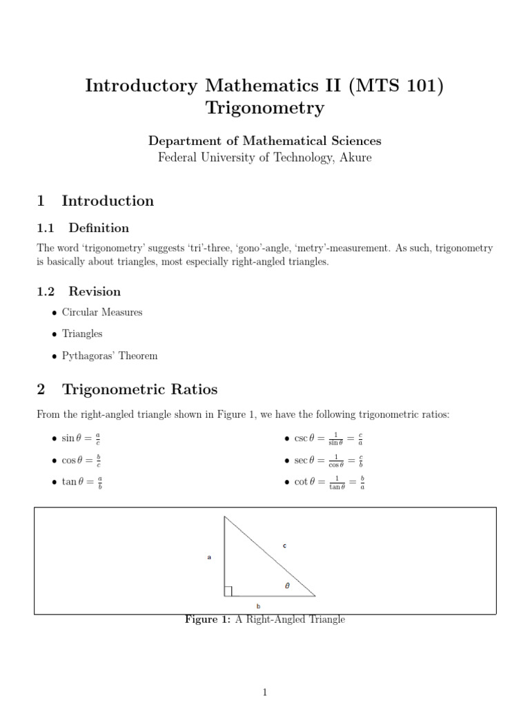 Mts 101 - Trigonomentry (Acoms-Yomak) | PDF | Trigonometry | Triangle ...