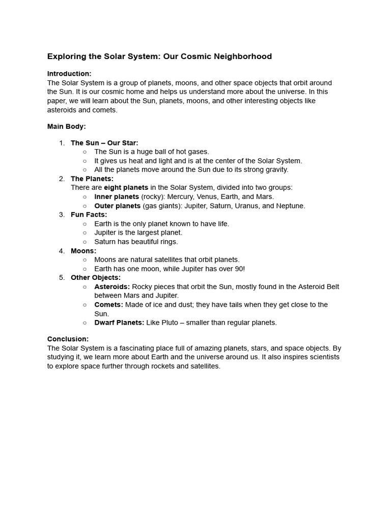 Exploring The Solar System - Our Cosmic Neighborhood | PDF