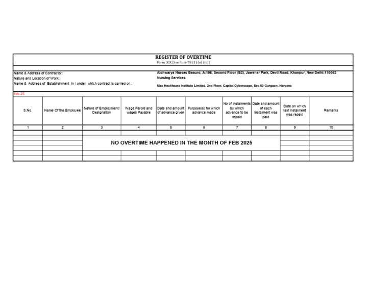 Overtime Register Feb 25 | PDF