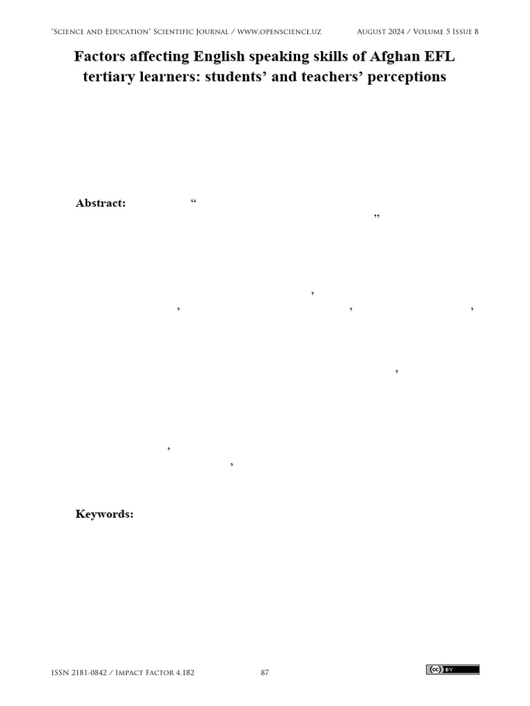 Factors Influencing Afghan EFL Speaking Skills | PDF | English As A ...