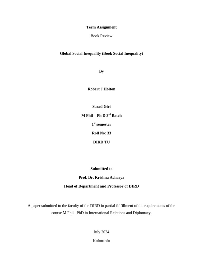 Global Social Inequality Book Review | PDF | Woman | Economic Inequality