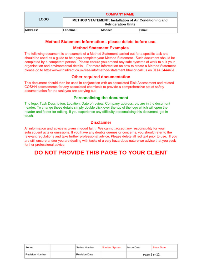 Air Conditioning Installation Method Statement | PDF | First Aid ...