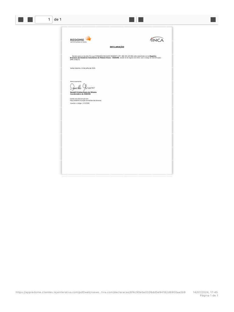 Validação da Declaração REDOME | PDF