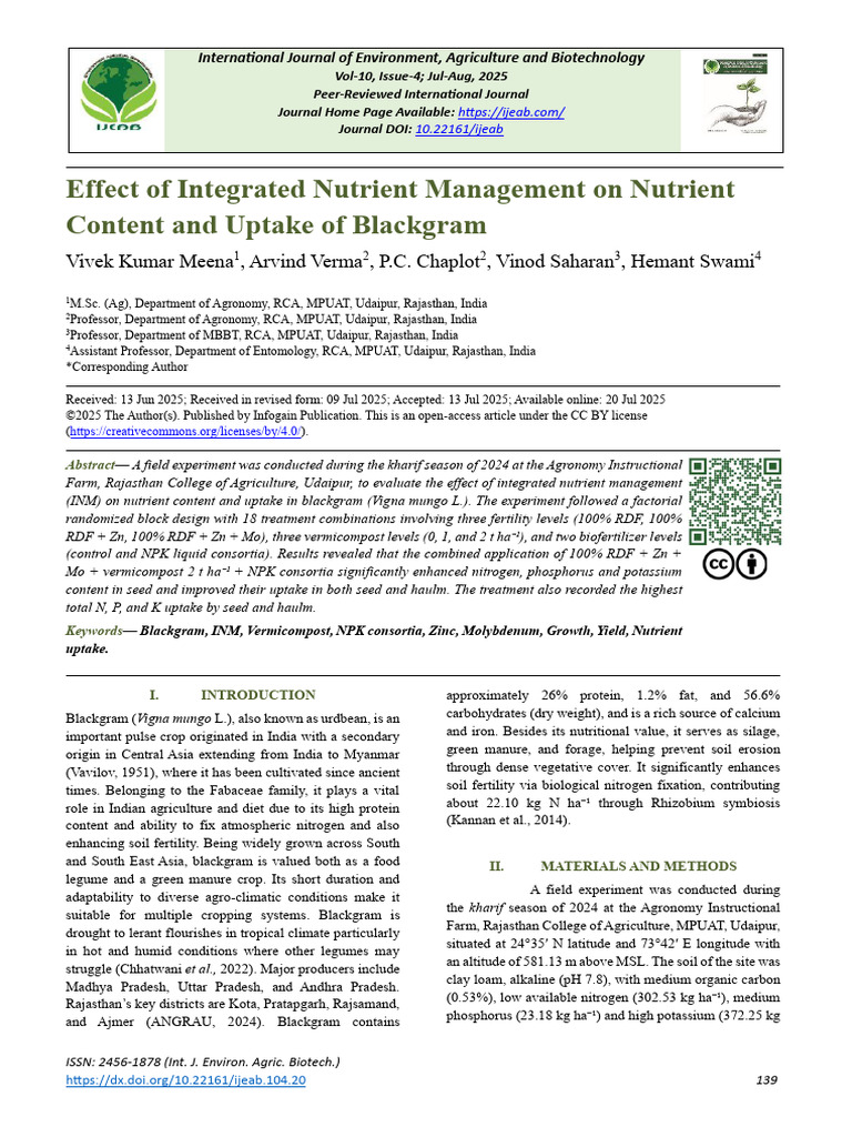 Integrated Nutrient Management in Blackgram | PDF | Legume | Soil