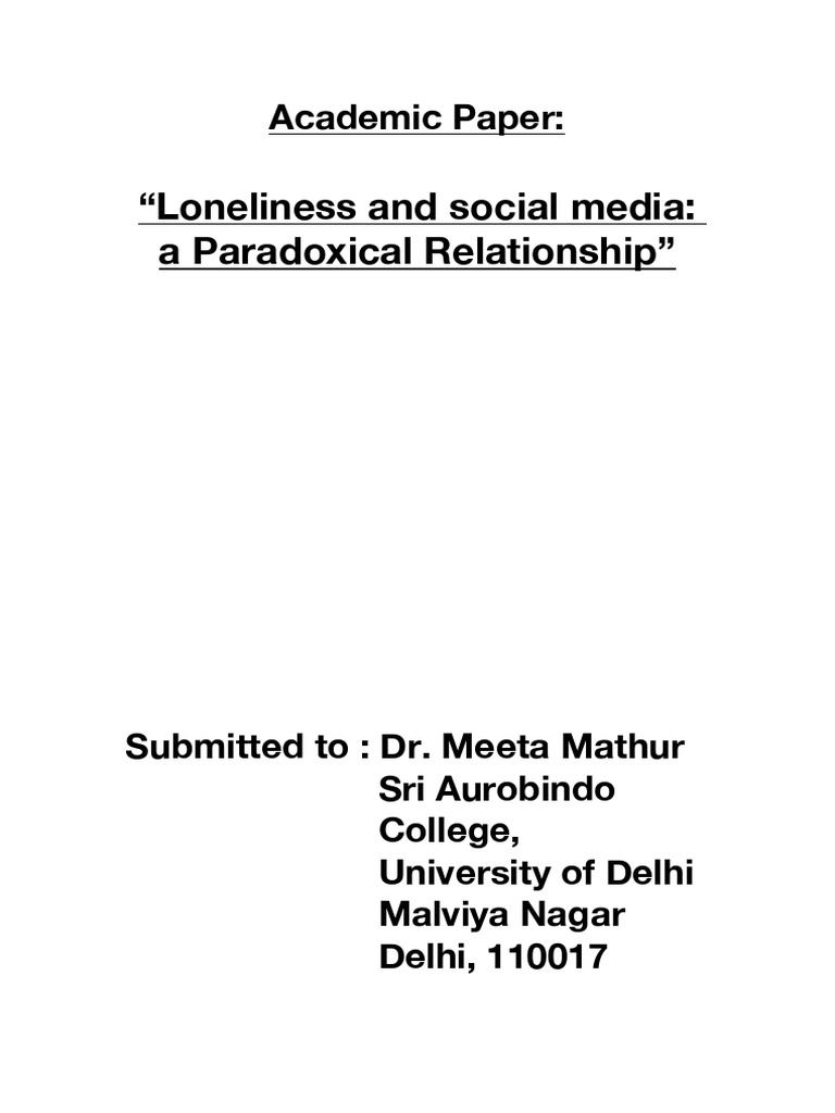 Loneliness and Social Media Paradox | PDF | Loneliness | Social Media