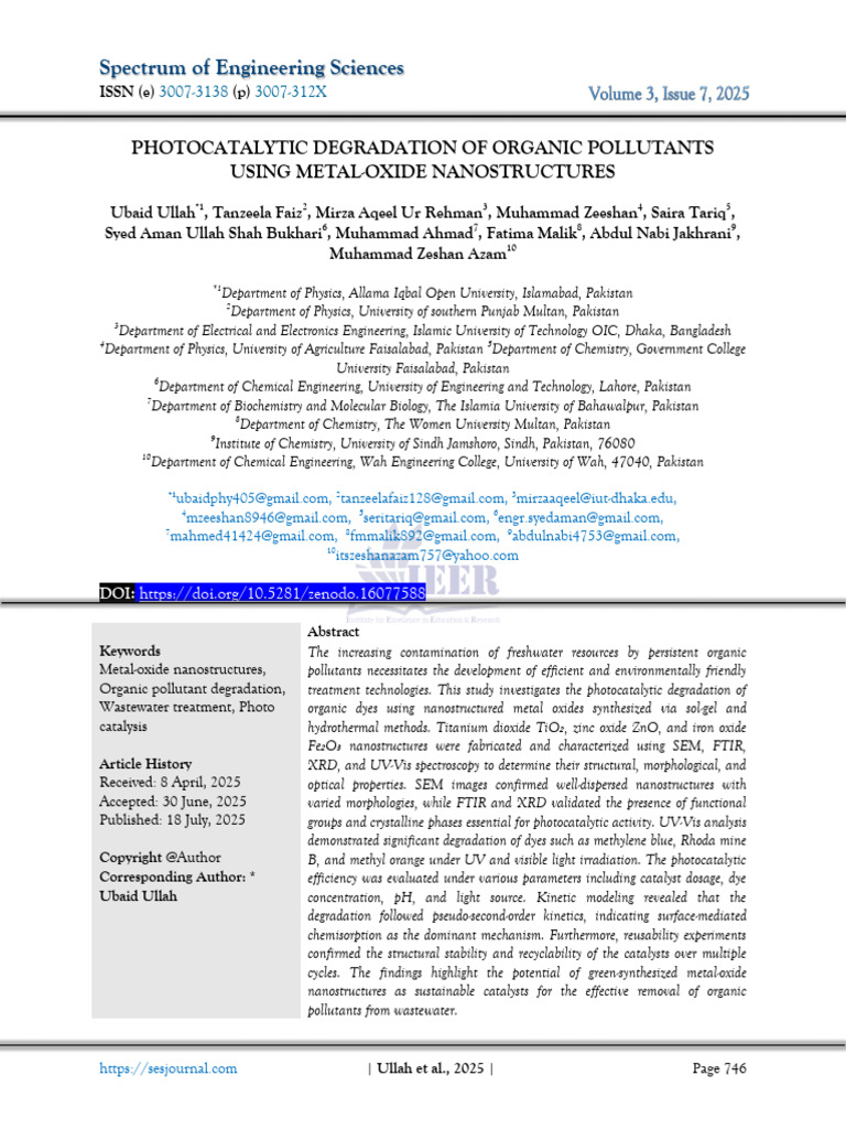 Photocatalytic Degradation of Organic Pollutants Using Mrtal Oxides ...