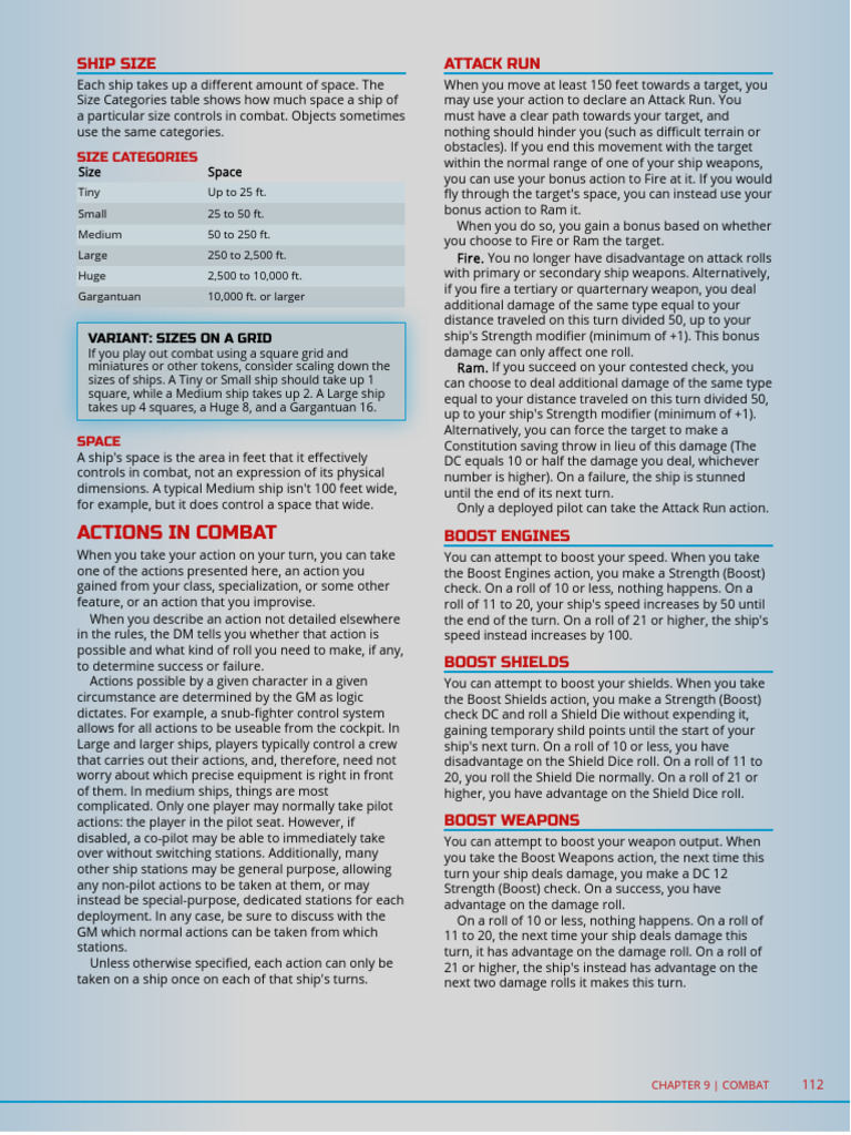 Ship Size and Combat Actions Guide | PDF | Ships