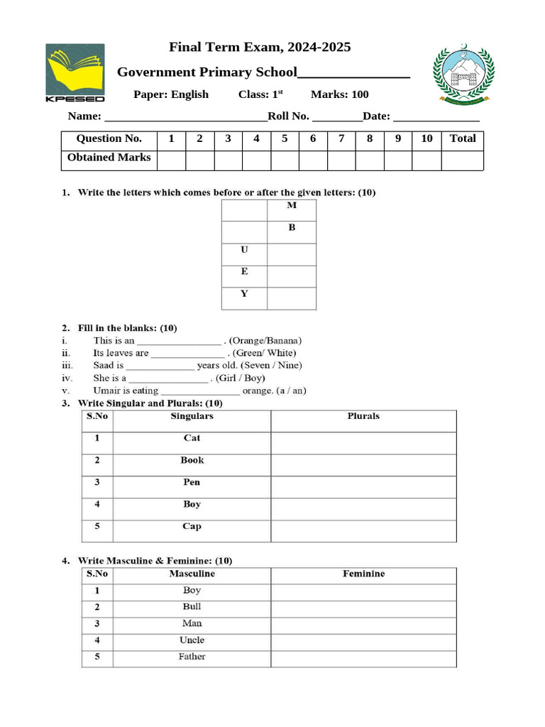 One Class Final Exams 2025 | PDF
