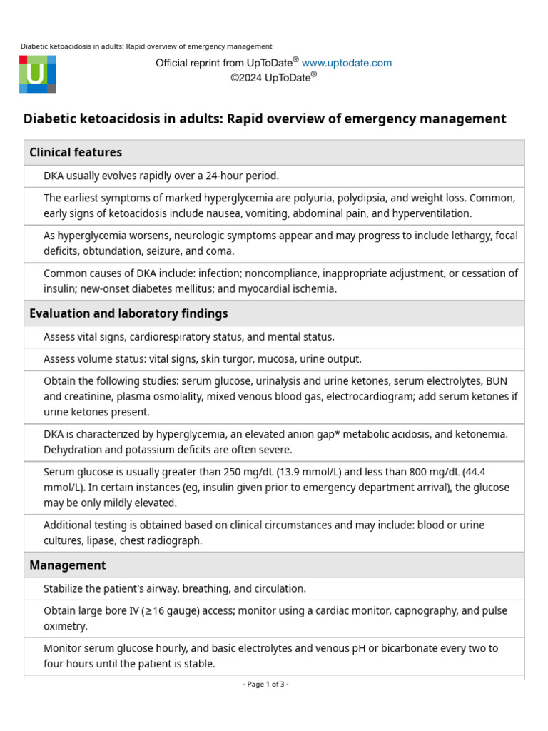 Diabetic Ketoacidosis in Adults: Rapid Overview of Emergency Management ...