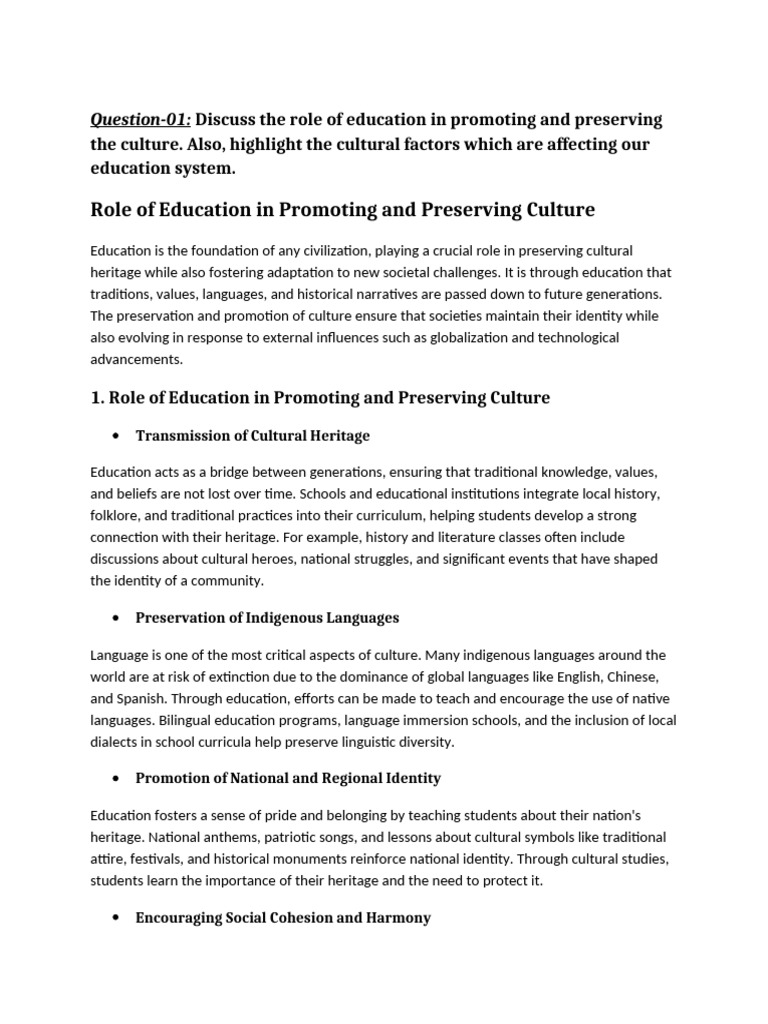 Education's Role in Cultural Preservation | PDF | Teachers | Learning