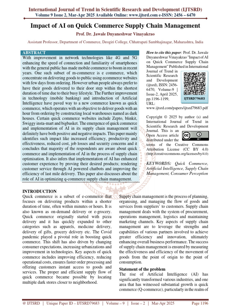 AI's Impact on Quick Commerce Supply Chains | PDF | E Commerce | Supply ...
