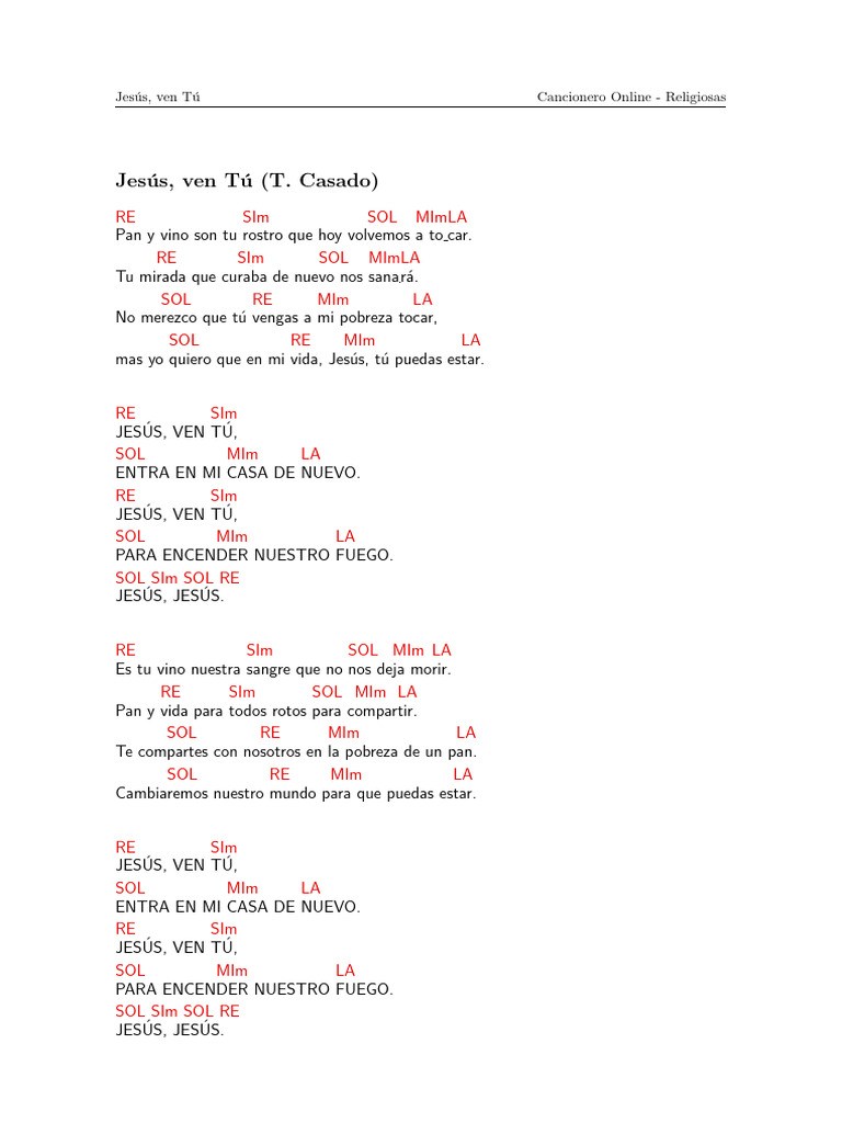 Jesús, Ven Tú - Letra y Acordes | PDF