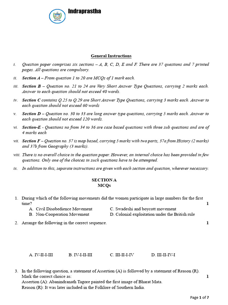 Class 10 SSC Mid-Term Sample Paper | PDF