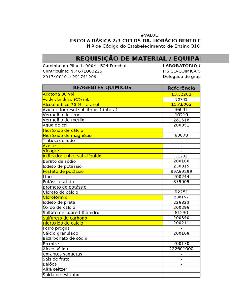 Material A Requisitar 18 - 07 - 2025 | PDF | Potássio | Química