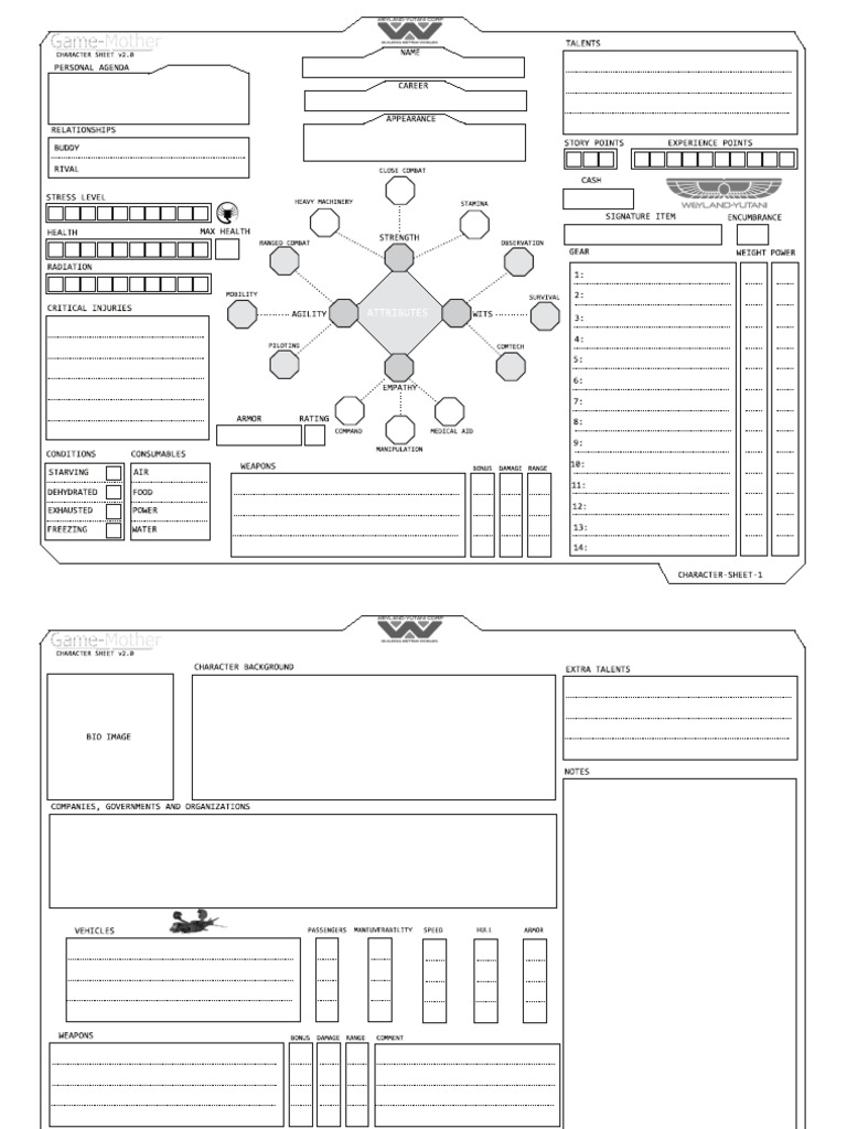 Alien Character Sheets | PDF