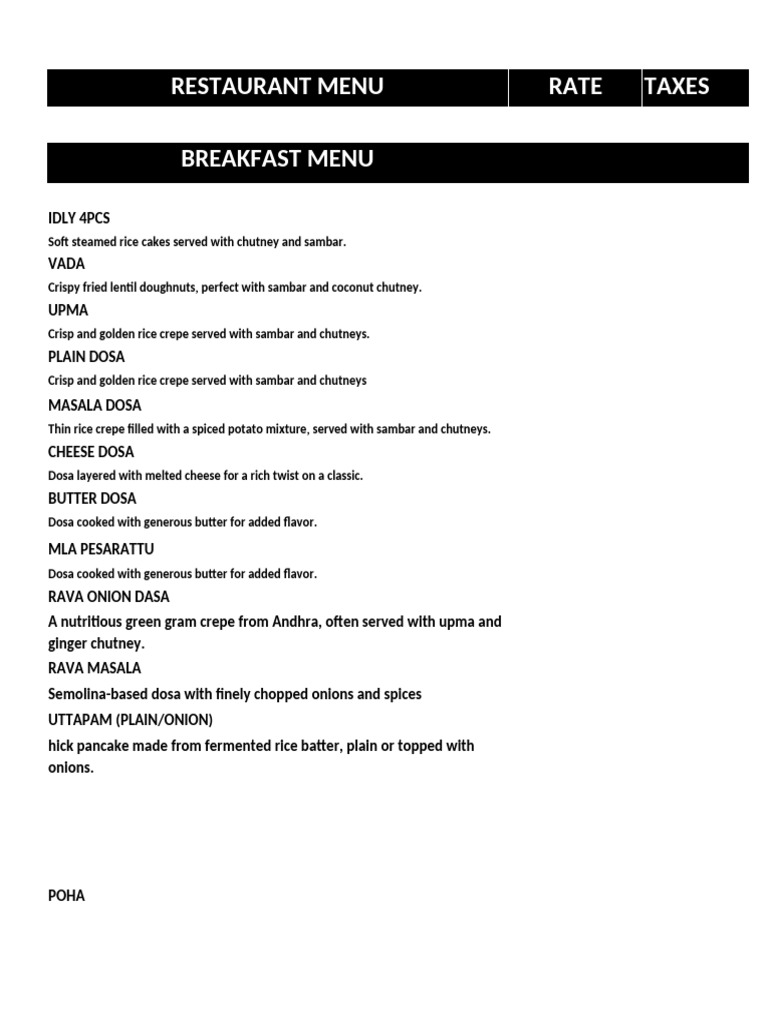 Restaurant Menu Overview | PDF | Soup | Drink