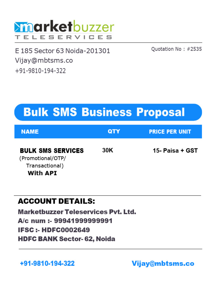 Bulk SMS Services Quotation #2535 | PDF