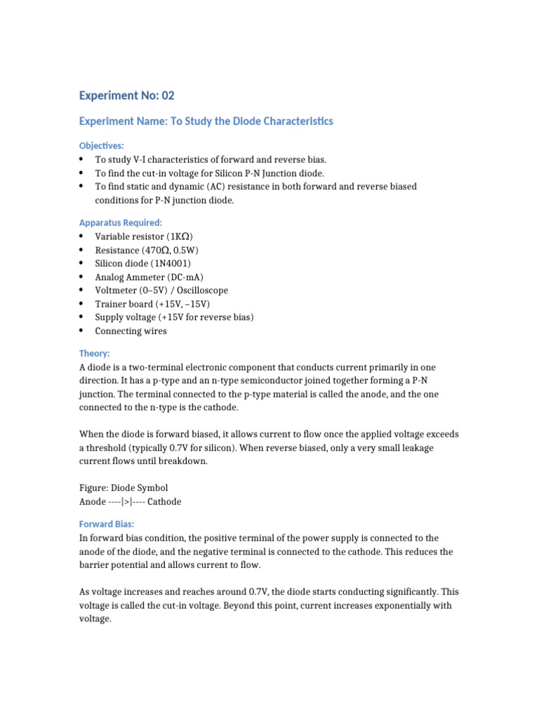 Diode Characteristics Lab Report | PDF | P–N Junction | Diode