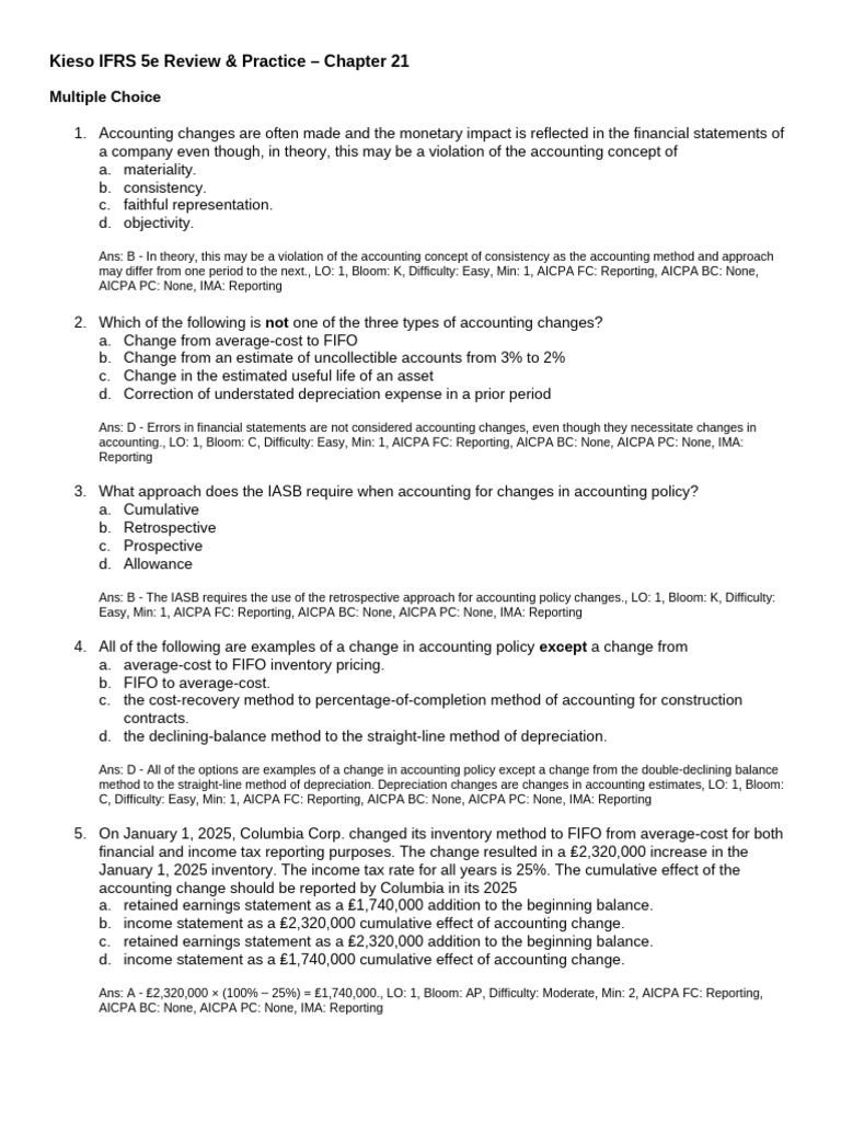 IFRS Accounting Changes Practice Quiz | PDF | Depreciation | Deferred Tax