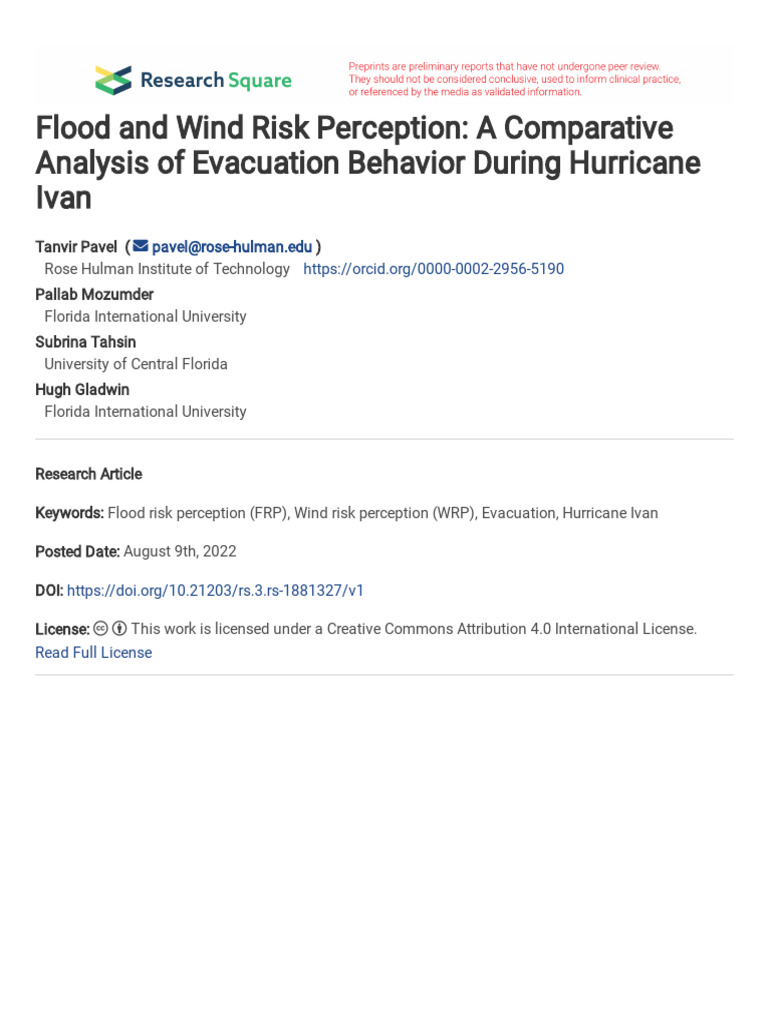 Flood and Wind Risk Perception A Compara | PDF | Tropical Cyclones ...